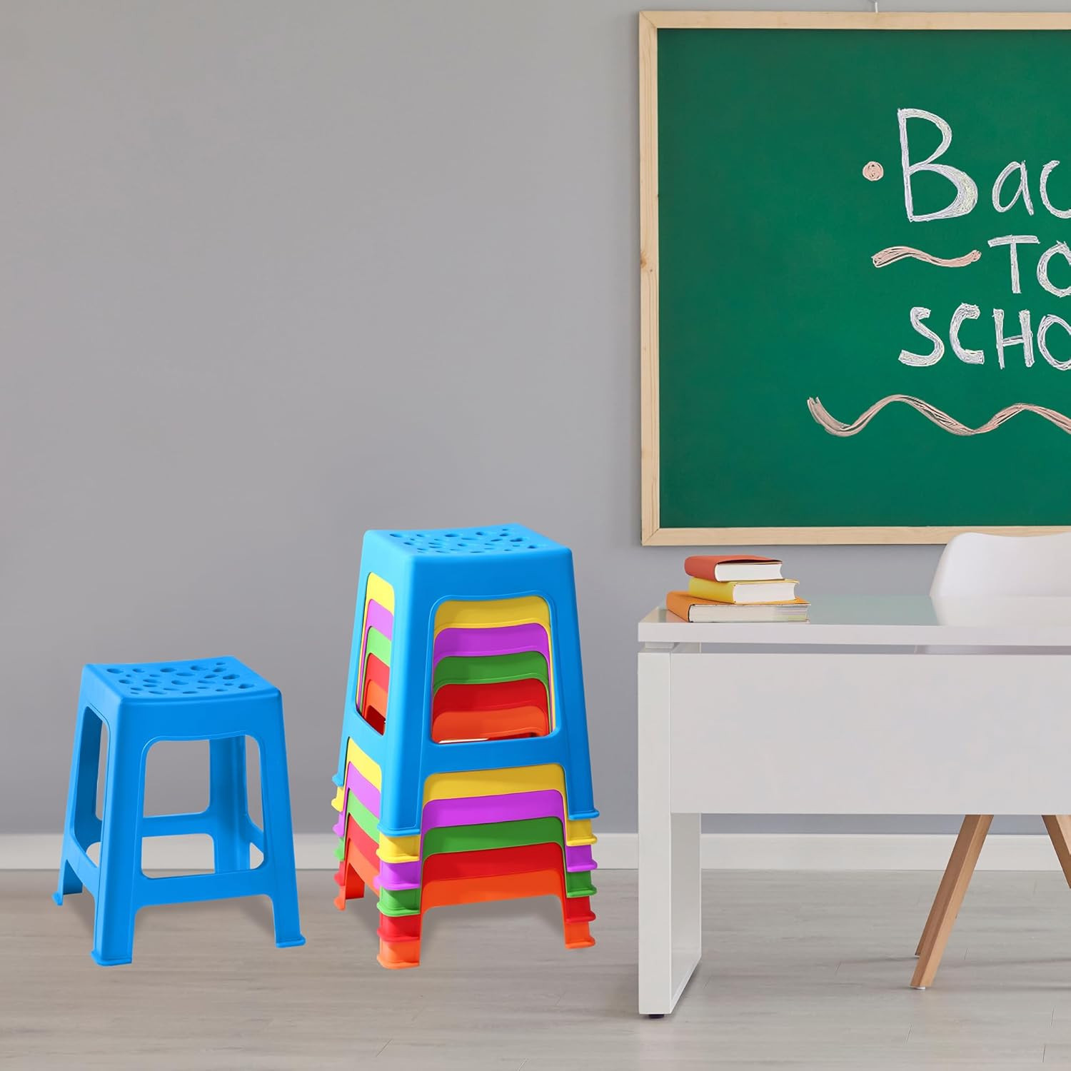 Colorful Stackable Classroom Stools – 6 Pack, Indoor/Outdoor Flexible Seating