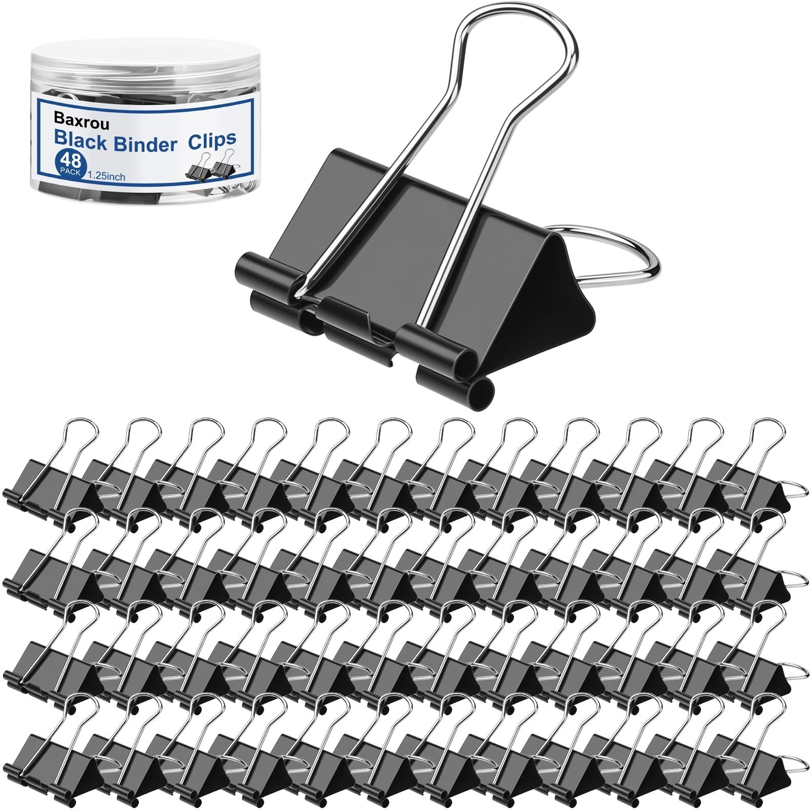 Medium Binder Clips 1.25 Inch (48 Pack) with Container,Binder Clips Medium Si…