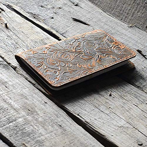 Distressed Leather Checkbook Journal Cover for Field Notes Flower Brown
