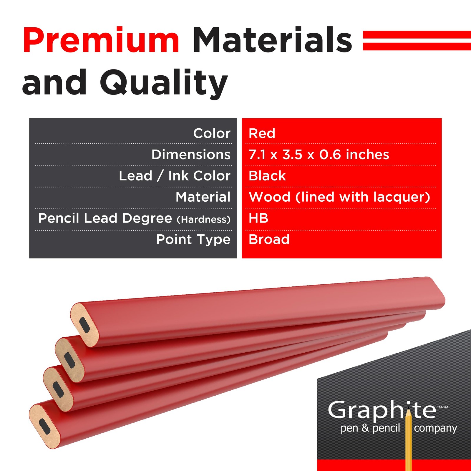 Graphite Hard Lead Carpenter – 1 Pack Of 12 Pieces Lumber Wooden Pencil