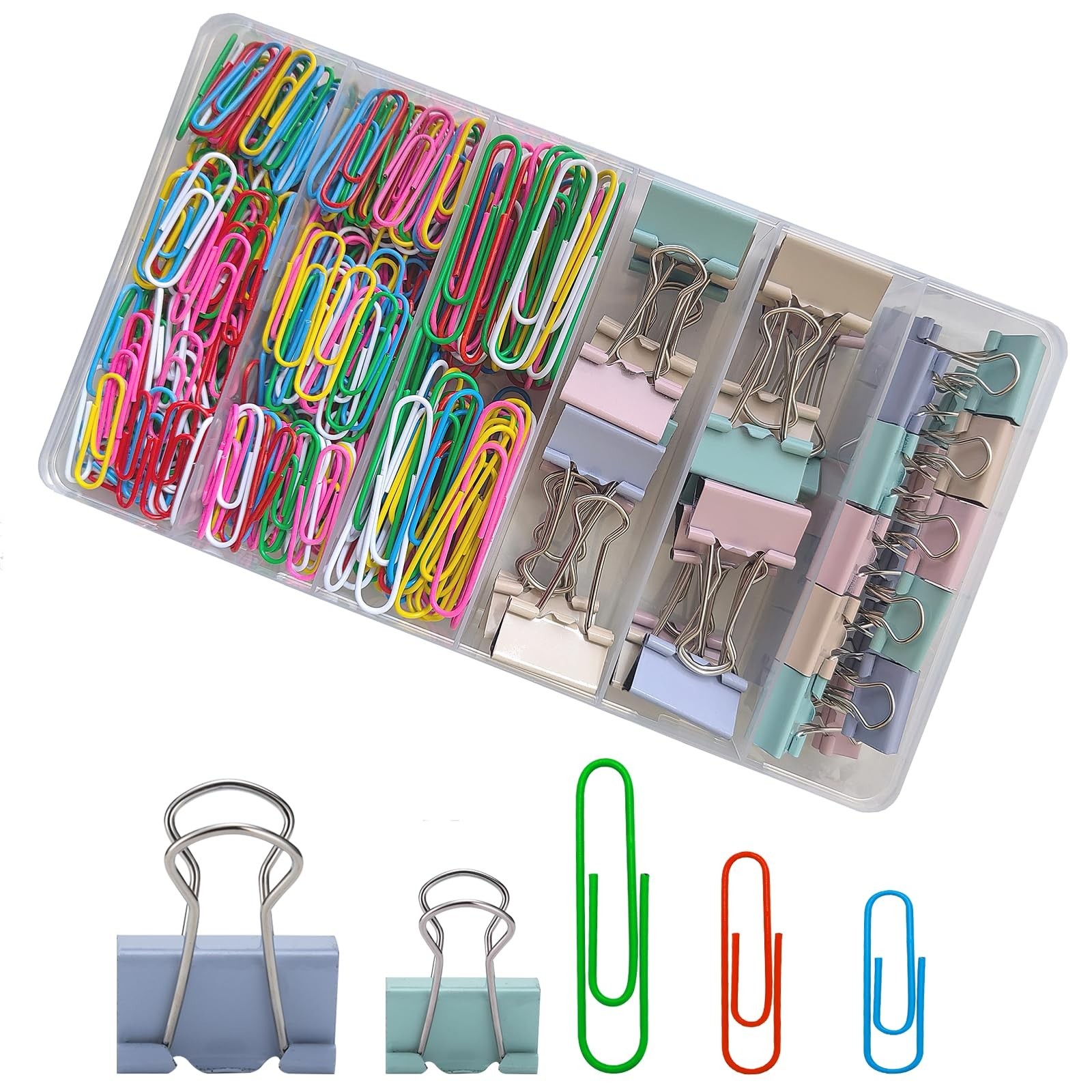 284 PCS Office Clips Set Small Medium Large Binder Clips and Paper Clips Colo…
