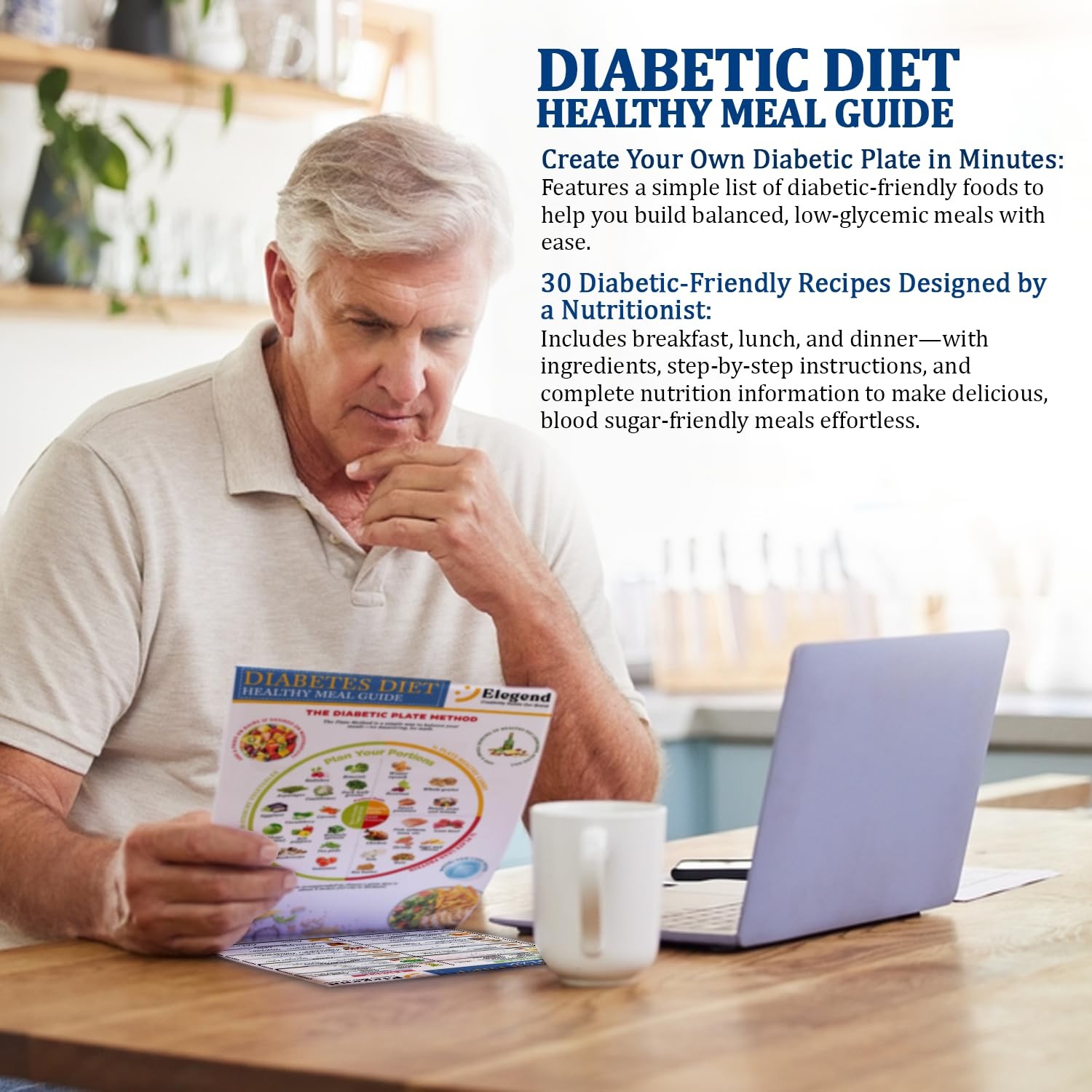 Elegend 3pcs Diabetes Food List Chart & Meal Planner 8.3 x 11.7 inches, White