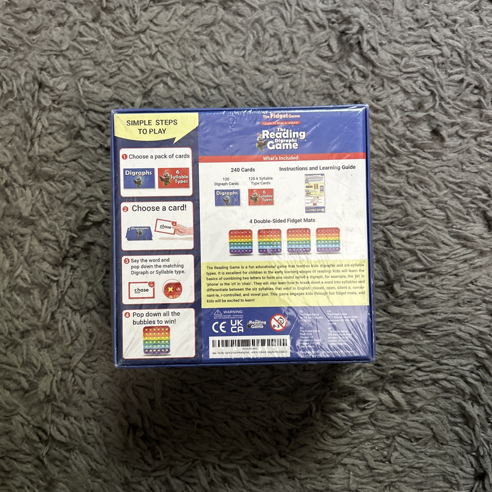 The Fidget Game Learn to Read in Weeks Flash Cards Popping Mats Digraphs Game