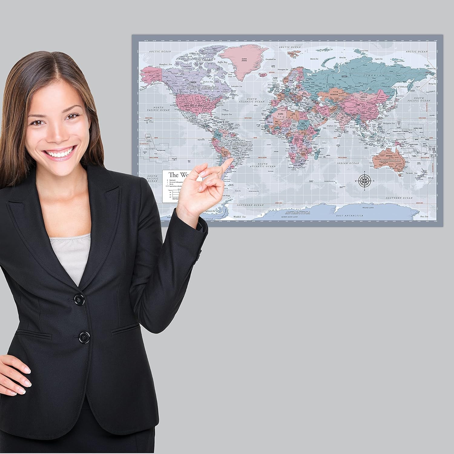 Laminated World Map Poster – Wall Chart of Earth – 18″ x 29″, Purple