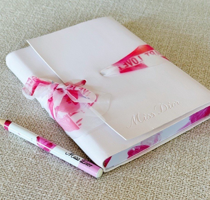 Dior Beauty Miss Dior Ribbon Tie Soft Cover Notebook / Book / Diary & Pencil Set