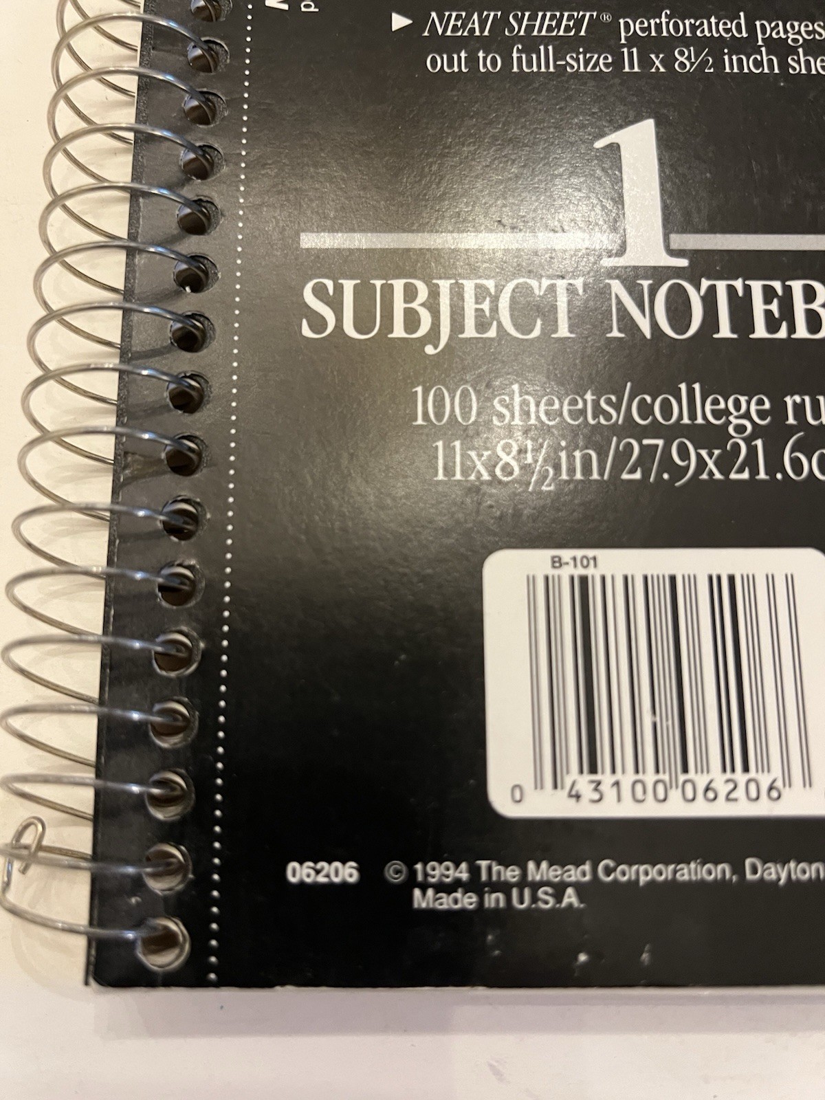 Vintage Mead Five Star 1 Subject Notebook Black Cover 1998, FREE SHIPPING