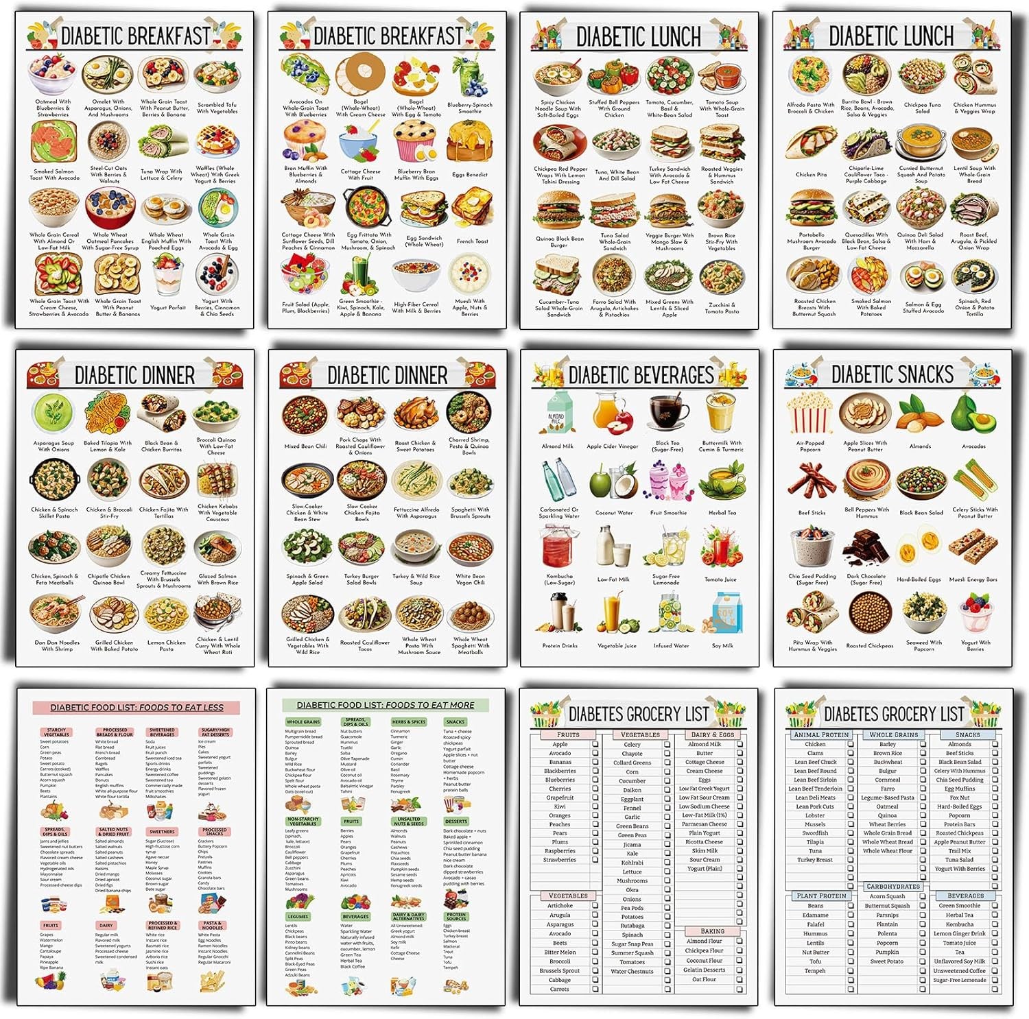 12 Pcs Diabetes Food List Diabetes Meal Chart Information Diet Plan, Low Carb…