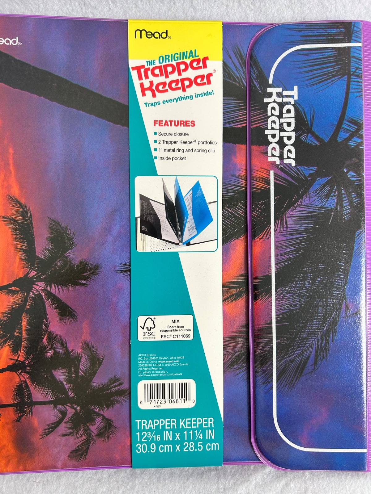 Trapper Keeper 3 Ring Binder Retro Portfolio Folder Mead Tropical Sunset Cal NEW
