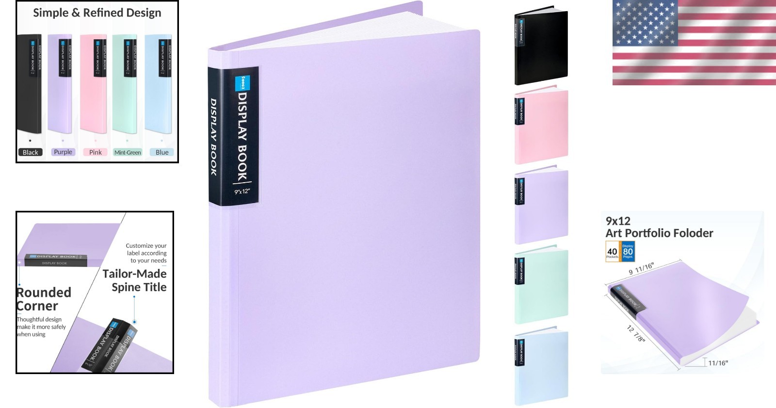 9×12 Presentation Book – Lightweight 40 Pocket Organizer for Artwork