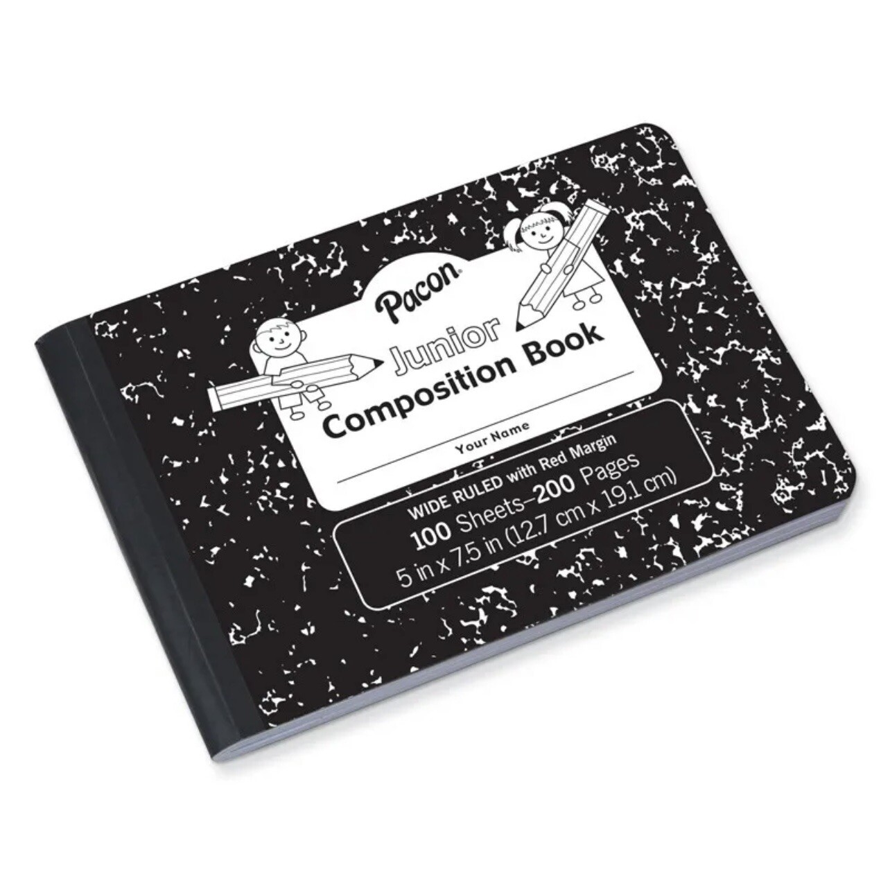 Pacon Junior Composition Book • Black Marble • 3/8″ Ruled • 5″x7½” • 100 Sheets
