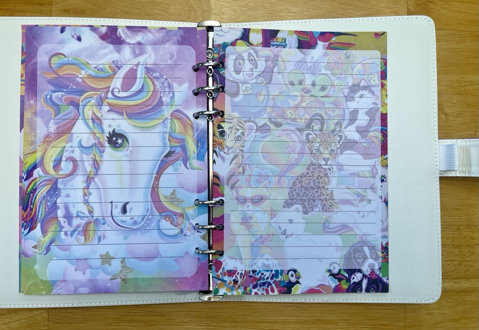 Lisa Frank A5 6 Ring Binder/Notebook /Journal With Paper