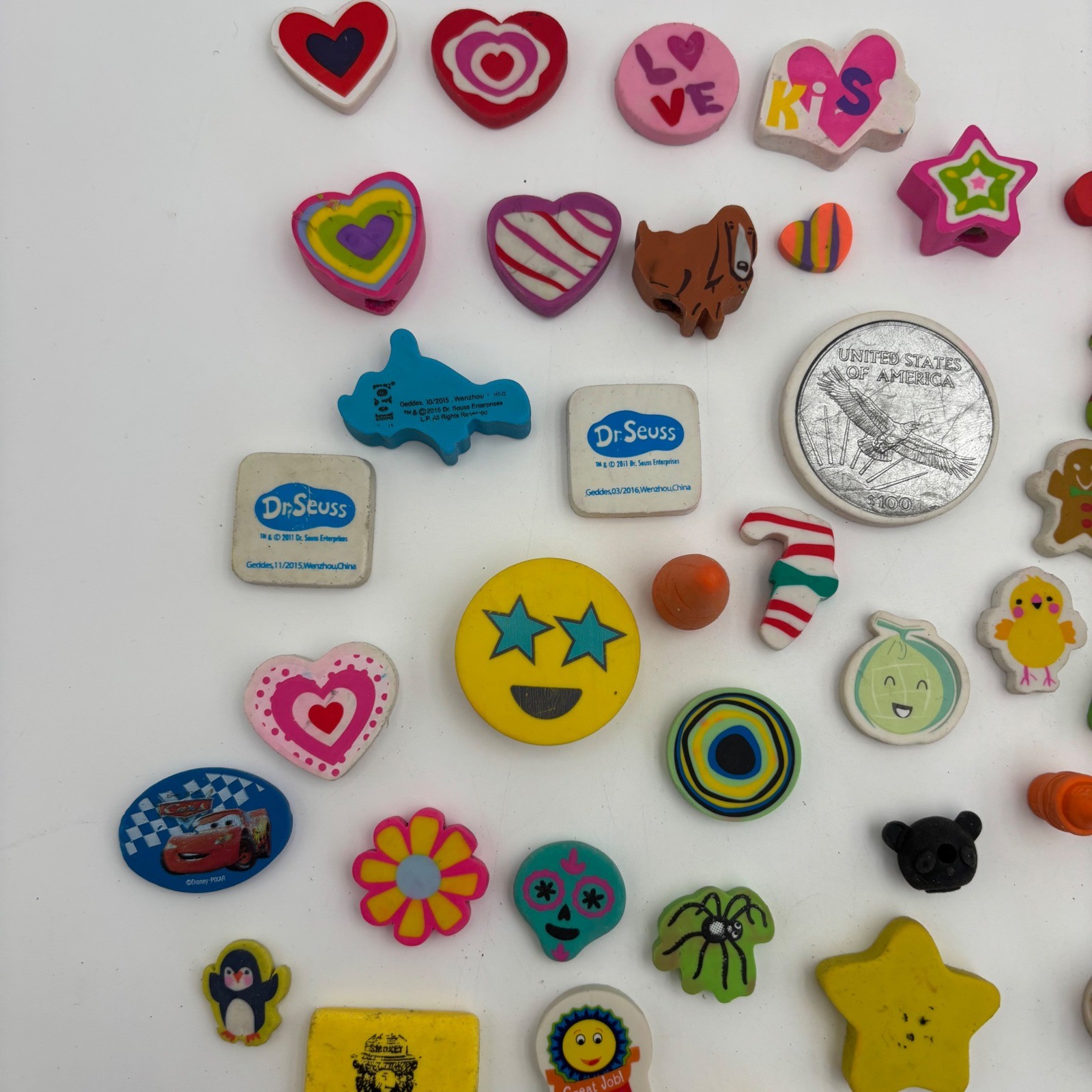 Unbranded Novelty Eraser Lot Kids OS Multicolor Good 69pc Dr Seuss Disney Food