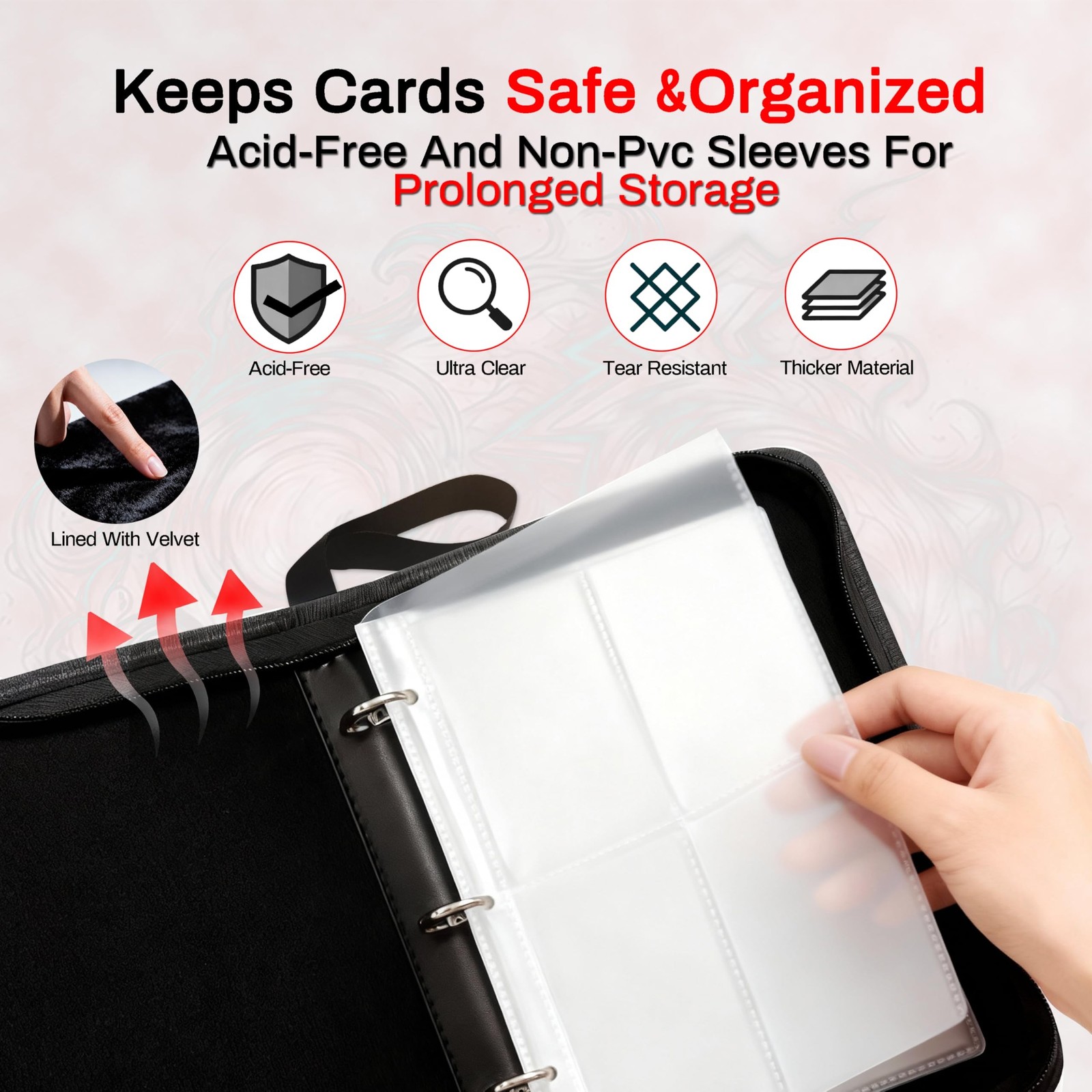 4 Pocket Trading Card Binder with 50 Removable Pages, Holds 400 Standard Card…