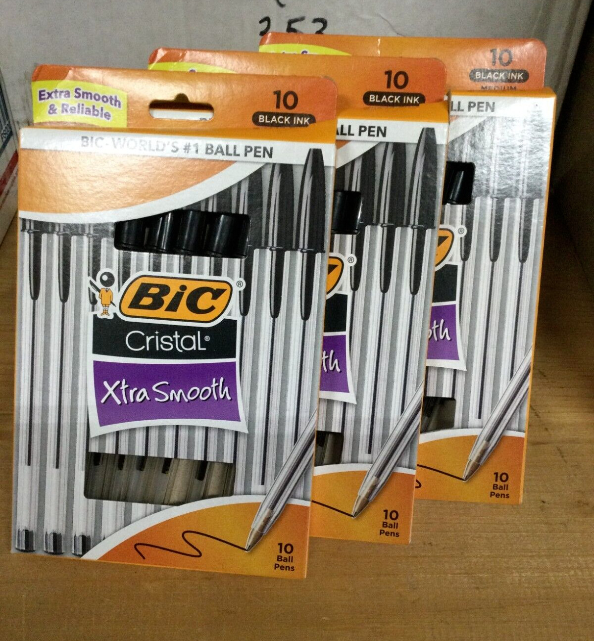 BIC CRISTAL XTRA SMOOTH – QTY 3 – 10 PK BLACK INK BALL POINT PENS