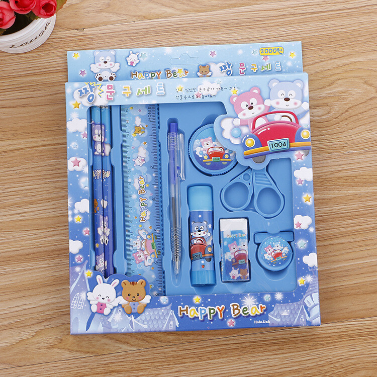 9pcs in a set Kawaii Cute Blue Bear kids stationery sets for School