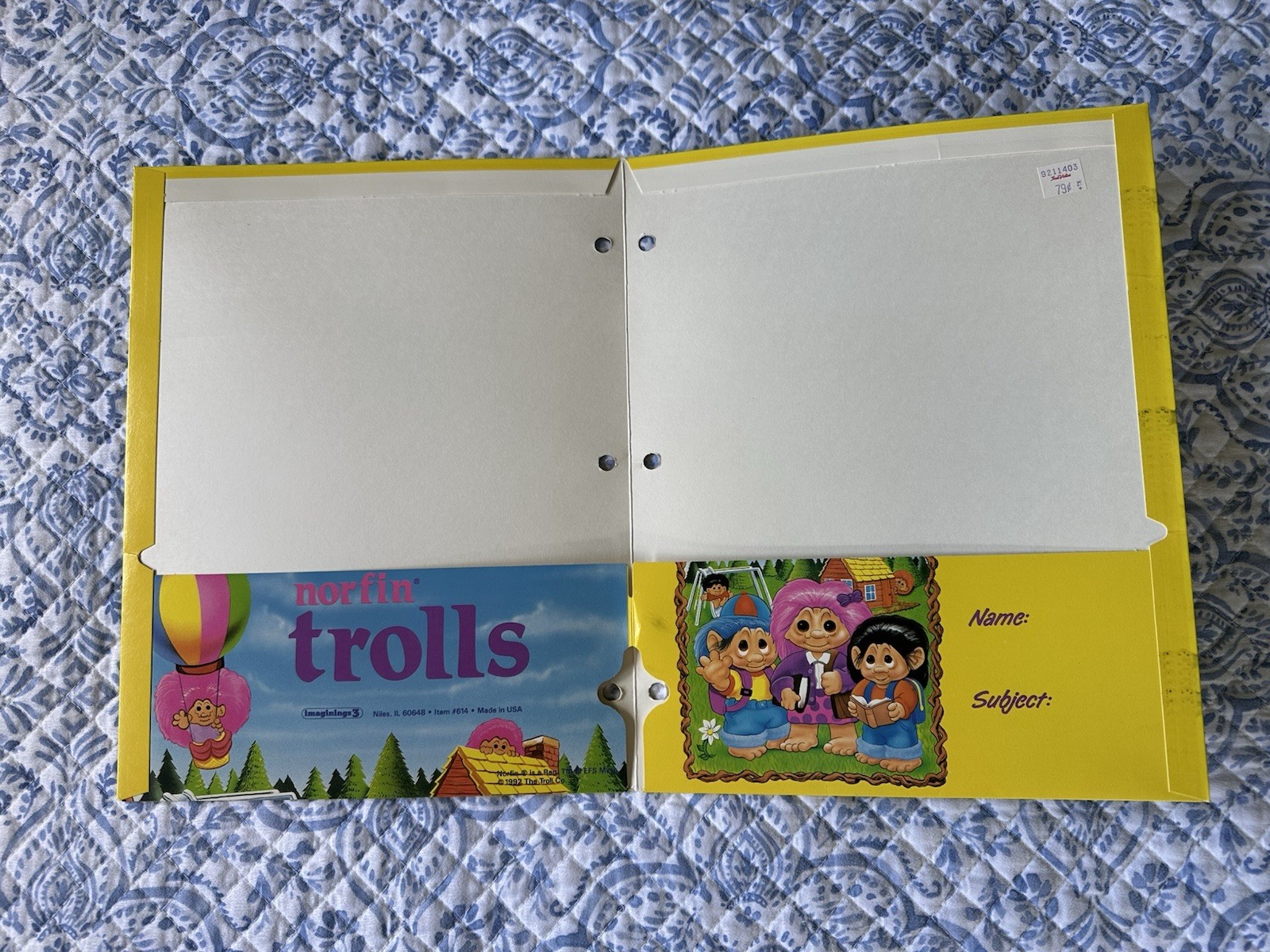 1992 Norfin Trolls Three Hole Pocket Folders For Binder Lot Of 2 Made In The USA
