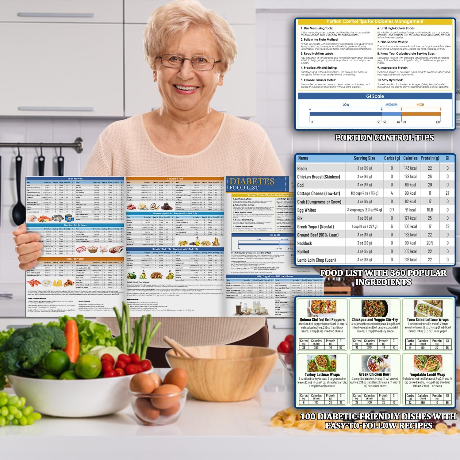 Elegend 3pcs Diabetes Food List Chart & Meal Planner 8.3 x 11.7 inches, White