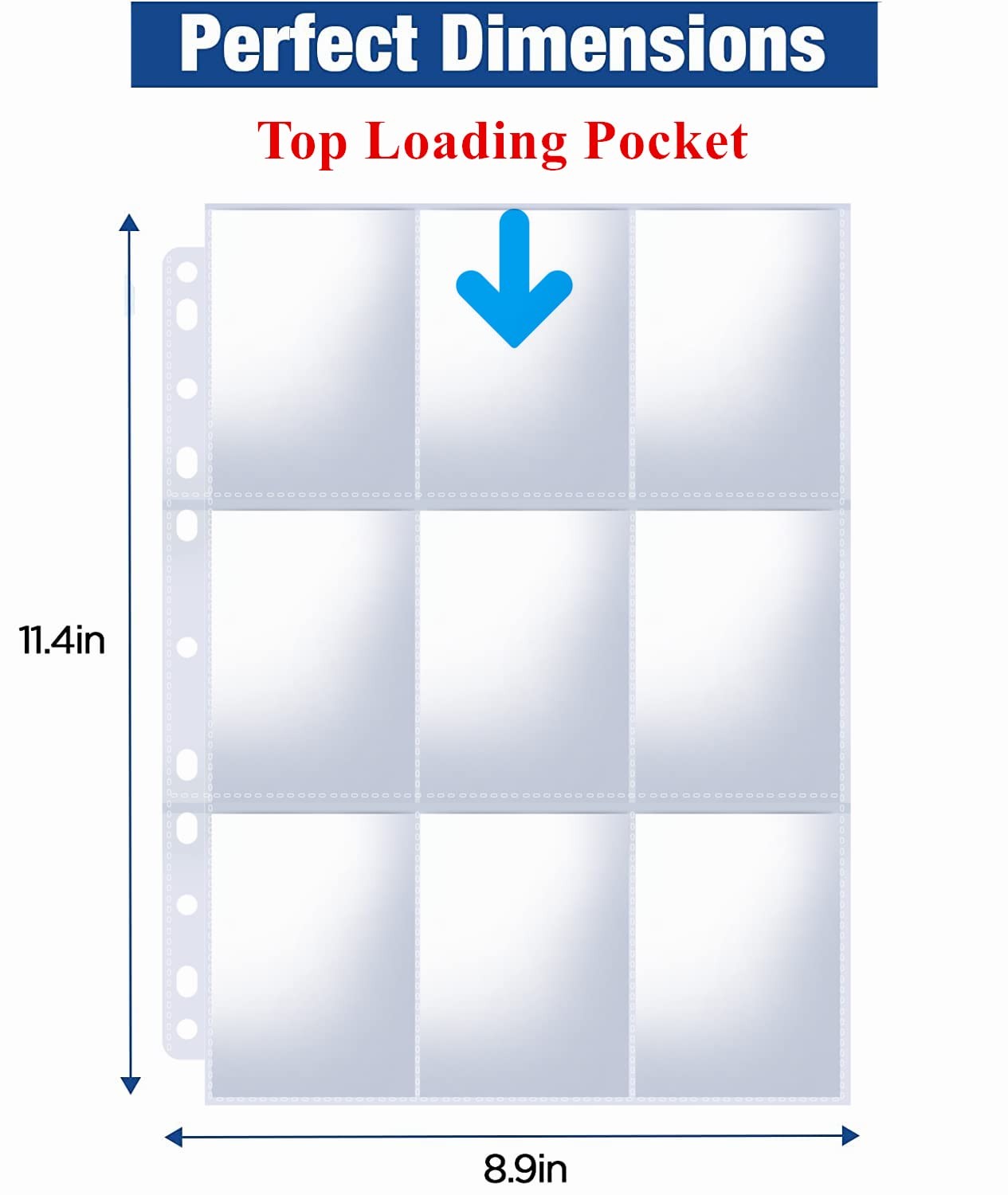 900 Pockets Binder Sheets, Top Loading Trading Card Pages for 3 50PCS, Clear